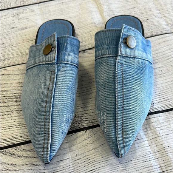 Guoranduo Sz 6.5 Denim Blue Pointed Toe Mules - Picture 1 of 8